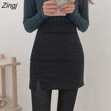 Mini Skirts Women High Waist Side-slit Korean Style Slim Trendy Elegant OL Chic All-match Female Bottom Popular