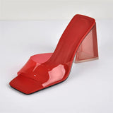 Onlymaker Women Square Toe PVC Slip on Clear High Heels Transparent Summer Concise Casual Party Dress