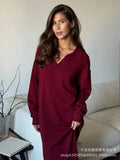 Autumn And Winter Scissors Collar Soft Sweater Skirt Elegant Loose Dress In