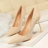 Zingj Korean Version Fashion Sexy Pedicure Show Thin High Heels Women's Shoes Thin Heel High Heel Suede Shallow Pointed Single