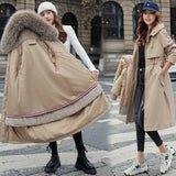 2024 Korean Version Of Velvet Slim Parker Cotton Suit Big Wool Collar Long Can Be Removed Live Live Padded Coat Women-Outfit