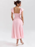 Pink Flare Short Sleeve Maxi Dress-Outfit