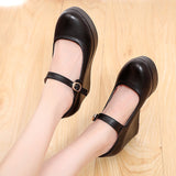 8CM High Heel Heel Leather Shoes 3CM Thick Waterproof Table Comfortable Loose Cake Shoes Round Head Light Magic Stick Single Shoes