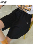 Women Summer Loose 3XL Solid Embroidery BF Wide-leg Knee-length Harajuku Casual Simple Ins Trendy All-match Students