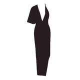 Draped Backless Women Side Split Evening Club Party Dress 2022 New Sexy V Neck Orange Black Long Bandage Dress