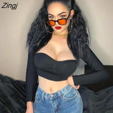 Women Pullover T shirt Solid Color V-Neck Long Sleeve Crop Top for Summer Fall Black Purple Orange