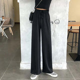 Leg Pants Women Pure Black Lace-up Korean Style Loose Leisure High Waists Female Spring Long Daily Trousers Streetwear