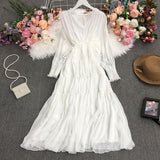 Zingj Holiday Dress Autumn Dress 2023 New Goddess Temperament V-Collar Rope-Drawn Waist