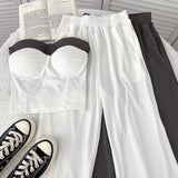 Zingj Slim Show Thin Wipe Chest Vest Top High Waist Show Thin Wide Leg Pants Casual Pants Two Pieces Of Female Summer