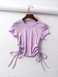 Side Drawstring Tie Up Ruched Tank Tops Women Solid Color Slim Crop Top Ladies Streetwear Ribbed Knitted