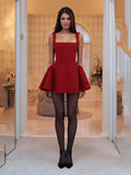 Square Neck Sleeveless Evening Mini Dress Women Sexy Pleated A-line Short Vestidos 2024 Fashion Streetwear Party