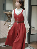 Fashion Sleeeveless Sweet Midi Dresses for Women 2023 Autumn Winter Casual Sundress With Belt Vintage Female