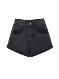 Denim Shorts Vintage Chic Black Ladies Hot Short Pants High Waist Y2K Harajuku Streetwear Loose Blue Wide-leg Jeans