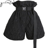 Women Shorts Warm Iining Bandage High Waist Black with belt Vintage All Match Feminino Autumn Winter shorts