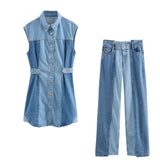 Spring Quilted Denim Dress 5862085 Denim Trousers
