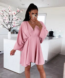 Early Autumn New V-Collar Dress Ins Casual Home Loose Multicolor Dress For