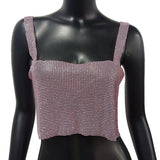 Rhinestones Party Crop Top 2022 Fashion Solid Backless Straps Full Diamonds Sequins Cami Cropped Top for