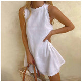 Dress Women Summer Fashion Solid O Neck Sleeveless Party Dress Women Casual Loose Ladies Mini Dress