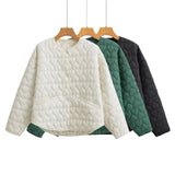 Heart-Shaped Quilted Round-Collar Pure Color Cotton Coat In