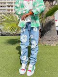 Loose And Comfortable Jeans Y2K Clothes Street Clothing Leisure Fashion Flower Printed Jeans