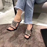 Sandals Women 2022 Luxury Brand Letter Fashion Summer Sexy Crystal Rhinestone High Heels Stiletto Wedding Shoes Woman