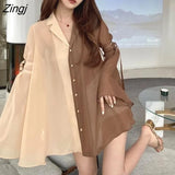 Women Elegant Simple Button Solid Ins College Cute Korean Style New Arrival Chiffon Single Breasted Cosy Fashion