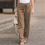High Waist Straight Trousers Summer Casual Elastic Waist Lace-up Wide Leg Pants Harajuku Solid Ankle-length Length