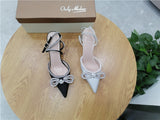 Onlymaker Women Pointed Toe Elegant Sandals Crystal Butterfly-knot Ankle Strap Buckle Thin High Heels Wedding Party Dress