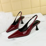 Zingj Retro Simple Women's Shoes Wine Glass With High Heel Shallow Small Square Head Hollow Back Trip Strip After Empty Single