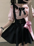 Lolita High Waist Mini Suspender Skirt Y2k Aesthetic Sweet Women Solid Streetwear Gothic Jk Saia Feminina Harajuku