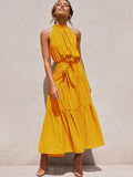 Long Dress Polka Dot Casual Dresses Black Sexy Halter Strapless New 2022 Yellow Sundress Vacation Clothes For