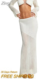 Women's Crochet Knit 2 Piece Skirt Set Hollow Out Crop Top Long Sleeve Backless Tie Up Club Bodycon Dress