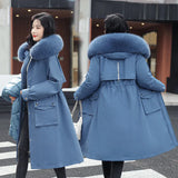 Send To Overcome Cotton-Padded Clothes And Velvet Winter New Down Cotton Clothes Female Long Korean Version Of The Waist Large Size Cotton-Padded Jacket Coat Thick-Outfit