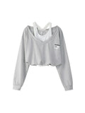 Fashion Women Fake Two Pieces Strapless Crop Top Preppy Style Blouse Harajuku Hoodie Loose Casual Pullovers