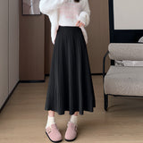 Zingj Thick Knitted Skirt For Women In Winter Thick, Medium And Long Style, High Waist, Light Ripe A-Shaped Skirt, Wool Pleated Skirt, Long