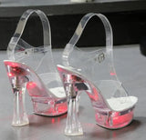 Square Heels Glowing Sandals Women Summer LED Flowers Transparent High Heels Shining Platform Thick Heel Ladies Banquet