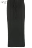 Casual Loose Black Drawstring High Waist Long Skirt Solid Elastic Harajuku Autumn Women's Skirts Preppy Bottom