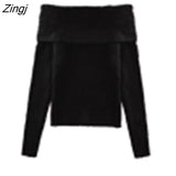 Autumn Off Shoulder Knitted Sweater Women Long Sleeve Elegant Pullovers Pure Color Fashion Sexy Y2k Clothing Tops