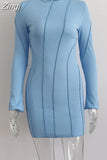 Women Autumn Ruched Casual Mini Dress 2023 Long Sleeve Round Neck Short Pencil Dress Streetwear Holiday Party