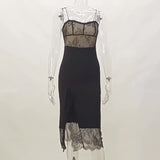 Sexy Little Sling Lace Spliced Split Dress Female Heart Pure Desire Wave Lead Fairy