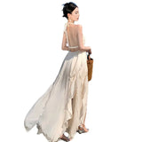 Zingj Temperament Heavy Industry Hanging Neck Halter Dress Women's Summer Dress White Back Beach Holiday Beach