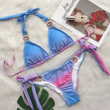 Zingj 2023 New Bikini Sexy Gradient Print Strap Swimsuit, Luxury Crystal Diamond Vacation