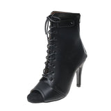 Large Fish Mouth Cool Boots Girls Thin Heels Hollowed-Out Short Boots Lace Jazz Dance High Heels In Spring And