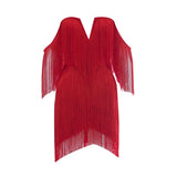 2022 Women Fashion Tassel Bandage Dress Sexy V Neck Off Shoulder Bodycon Nightclub Celebrity Female Party Mini
