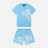 Aesthetics Male Gothic 2-Piece Hip-Hop Alphabet Print 0-Collar T-Shirt + Rope Wide Legs And