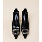 Zingj Temperament Professional Black Super High Heels Female 2024 New Pointed Rhinestone Advanced Sense Commuter Work Thick
