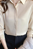 Spring Satin Women's Shirts Fashion Silk Button Solid OL Elegant Ladies Tops Long Sleeve Blouse Basic Women Shirts