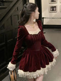Sweet Lace Patchwork Princess Dresses Women's French Elegant Birthday Evening Party Slim Vestidos Ladies Spring Y2k