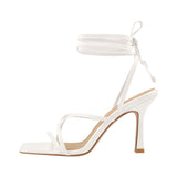 Onlymaker Women's Square Toe Black Beige Strap Stiletto Fashion Big Size