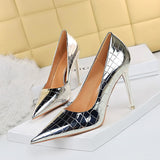 Zingj Sexy Show Thin Shallow Mouth Pointed Ultra High Heel Metal Stone Grain Retro Women's Singles Shoes High